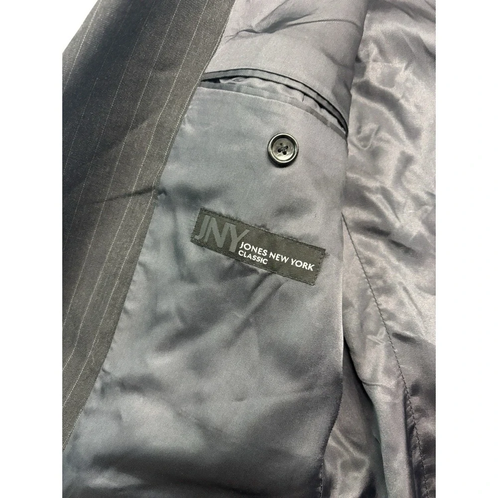 vtg Y2K Jones New York 38L 34x32 Charcoal Striped 2pc Pant‎ Suit Wool Pleated